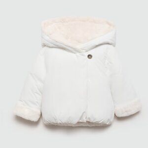 Mango Kids Coat Size 2 White Cream Faux Fur Hooded